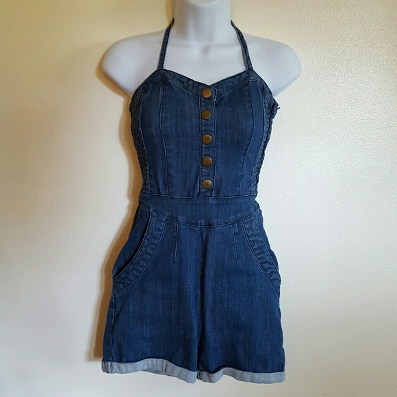 Denim Thin Strap Romper - Picture 1 of 4