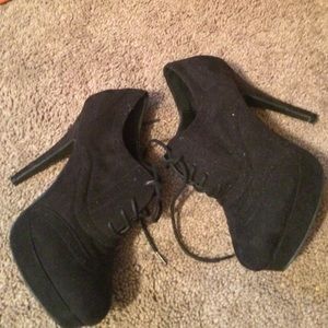 Black suede bootie heels