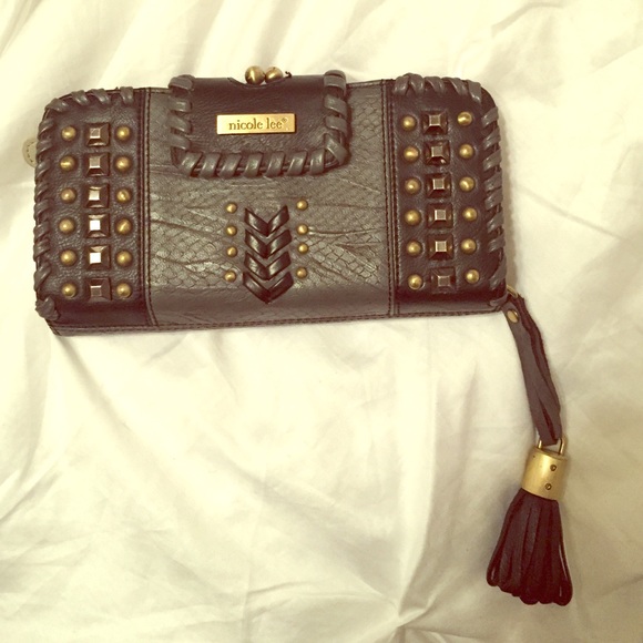 Nicole Lee Clutches & Wallets - NICOLE LEE GREY AND BLACK STUDDED WALLET