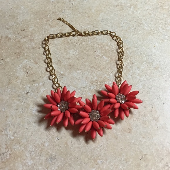 Coral jewel flower statement necklace