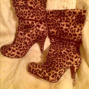 Cheetah print high heeled boots