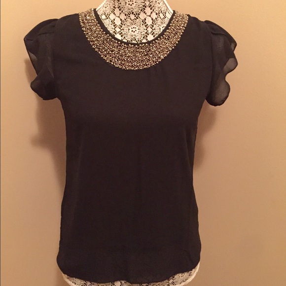 Tops - New Beaded Neckline Blouse Sz S