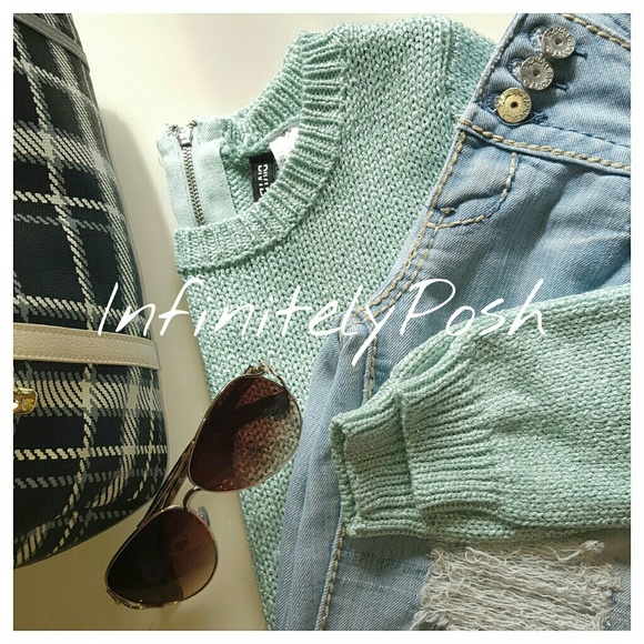 Divided Sweaters - Mint Knit Sweater with Silver Hair