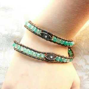 Semi-Precious Stone Leather Wrap Around Bracelet