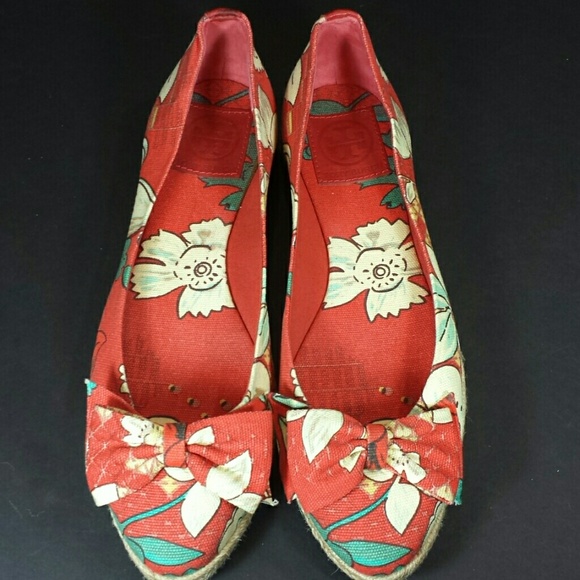 Tory Burch Red Green Flats Espadrilles Shoes - Picture 2 of 4