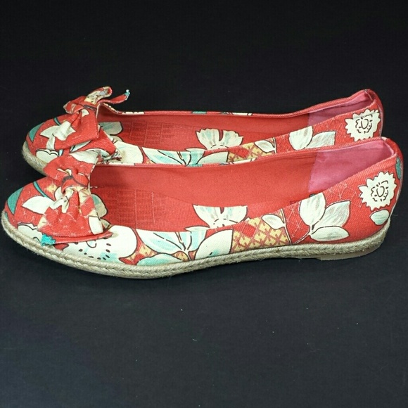 Tory Burch Red Green Flats Espadrilles Shoes - Picture 3 of 4