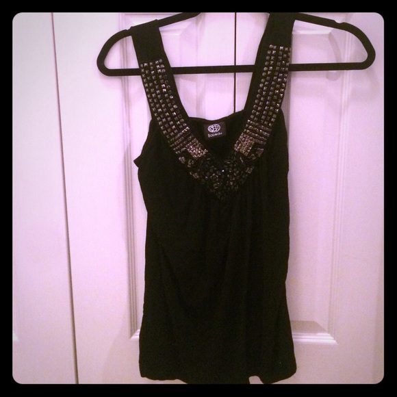 Black v-neck top with jewels