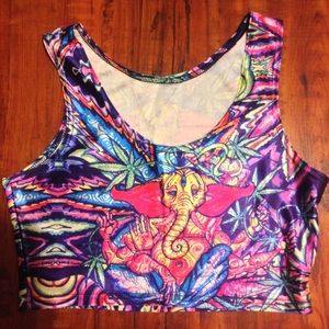 Trippy weed elephant crop top