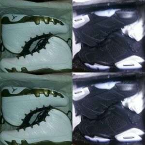 Black retro 6's jordan & white gold and black 9's