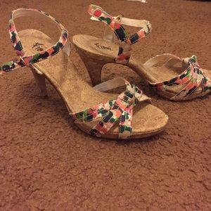 summery canvas and cork heels