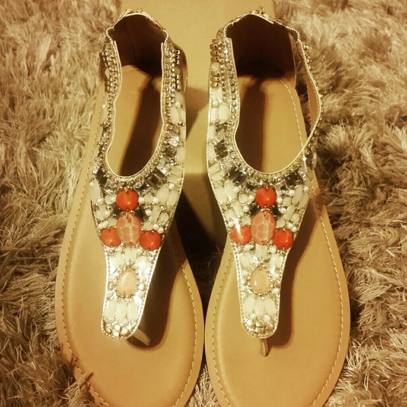 Embellished gold sandals
