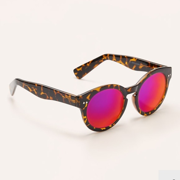 LOFT round tortoise sunglasses pink mirror lenses