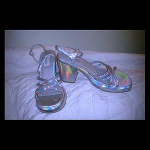 Silver satin prom shoes