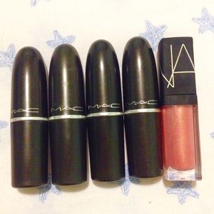 MAC lipsticks Coral Bliss, Cyber, Dark Side, Rebel