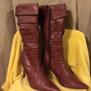 Burgundy stilettos knee high boots new