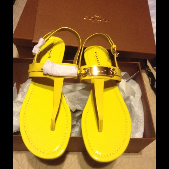 Coach Shoes - Coach patent leather Yellow thong MARKDOWN