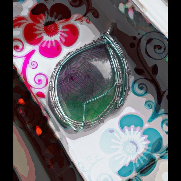 Jewelry - Agate Turquoise Wire Wrap Pendant Jewelry Handmade