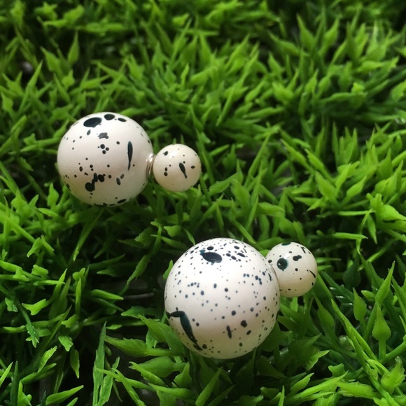 White Double Stud Earrings - Picture 2 of 5