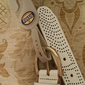 New Cute Fossil White Leather Belt6
