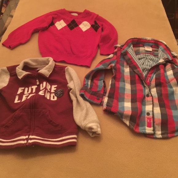 18-24 months jacket, pullover and plaid shirt.