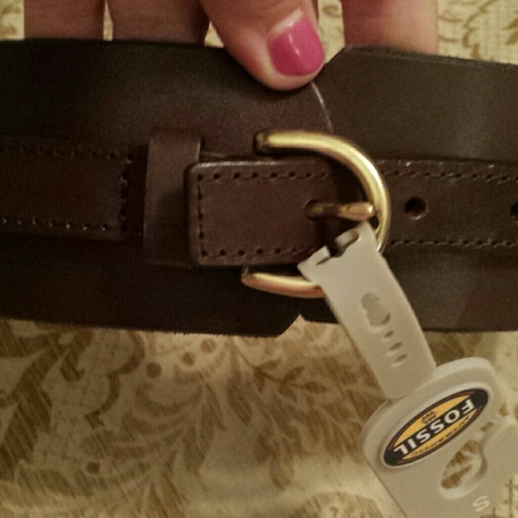 Fossil Brown Leather Belt with Gold Buckle - Picture 3 of 4