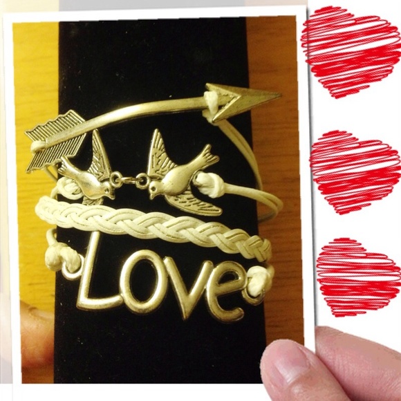 💕 LOVE BIRDS WHITE LEATHER WRAP CUFF BRACELET NEW