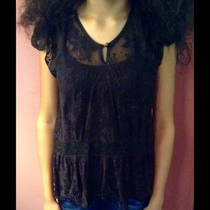 Sheer Black Lace Peplum Top