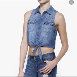 Bebe Tie Front Denim Shirt; Brand NEW