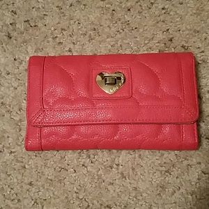 Betsey Johnson Red Gold Heart Quilt Wallet