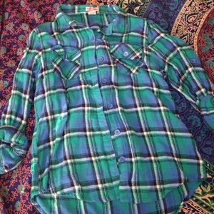 Body Central Blue and Green Flannel Shirt