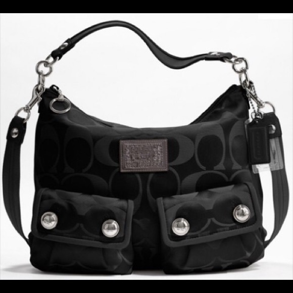 Black Coach Poppy Sateen Hobo Bag