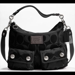 Black Coach Poppy Sateen Hobo Bag