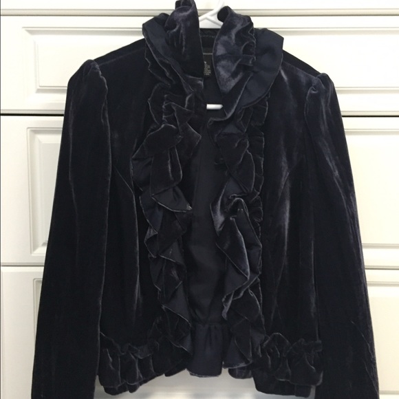 BLUE velvet ruffled jacket