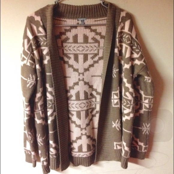 Pink and Tan Tribal Geometric Aztec Cardigan