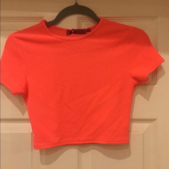 BooHoo Neon Coral Cropped top and skirt