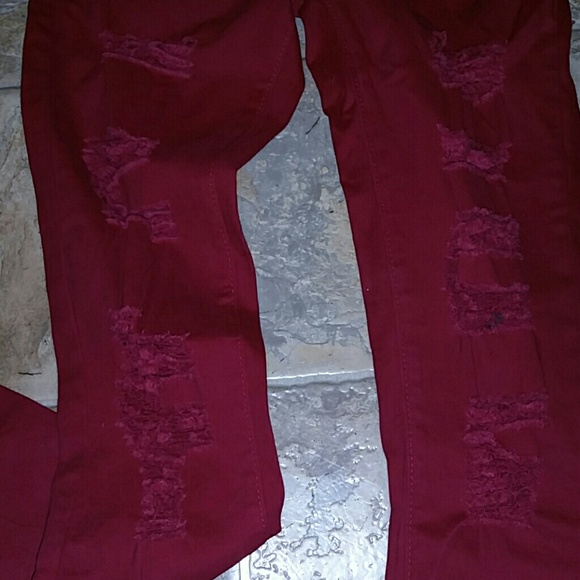 red Destressed jean jeggings - Picture 2 of 3