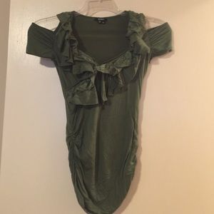 Army green ruffle top