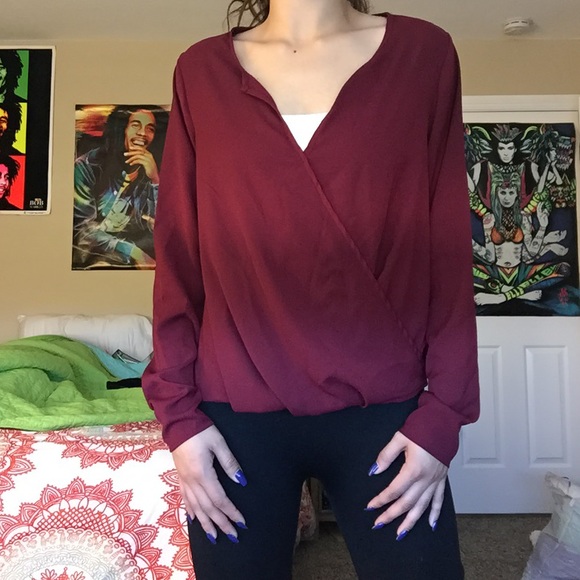 Maroon chiffon long sleeve