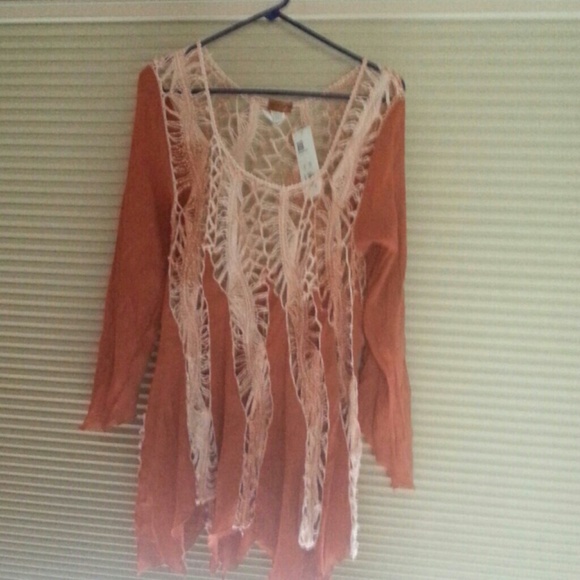 Long Sleeve Orange Crochet Tunic