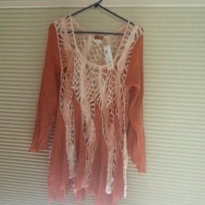 Long Sleeve Orange Crochet Tunic