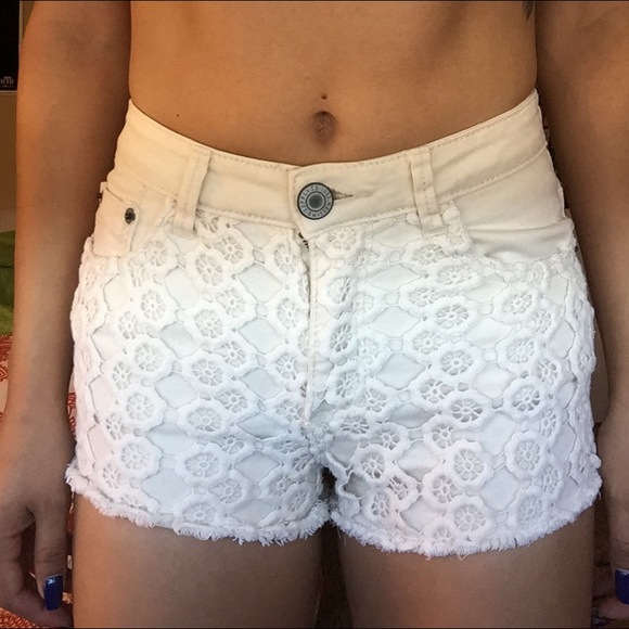 Cream denim shorts