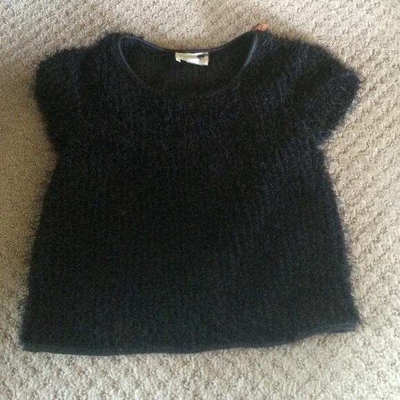 Furry crop top, leather trim