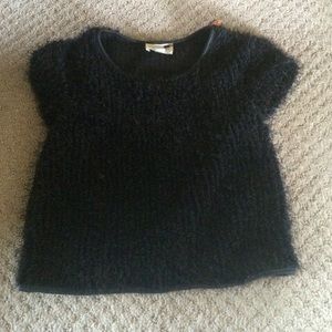 Furry crop top, leather trim