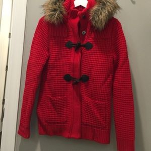 Red toggle sweater