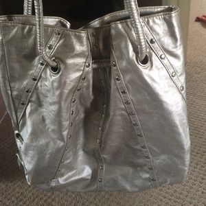 Metallic silver bag, stud detailing