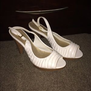 Charlotte Russe white leather and wooden wedges