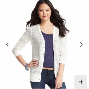 Ann Taylor LOFT mesh cotton V-neck cardigan Petite