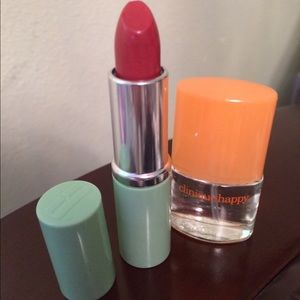 Clinique lipstick and a small perfume