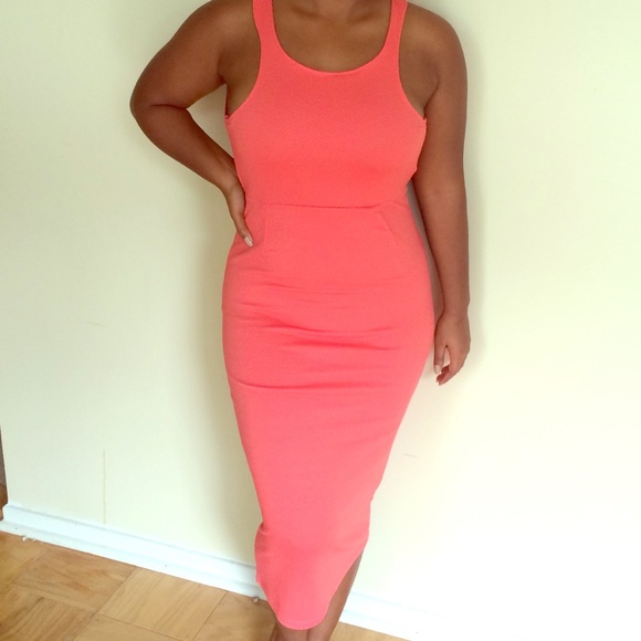 Coral Missguided Midi Dress