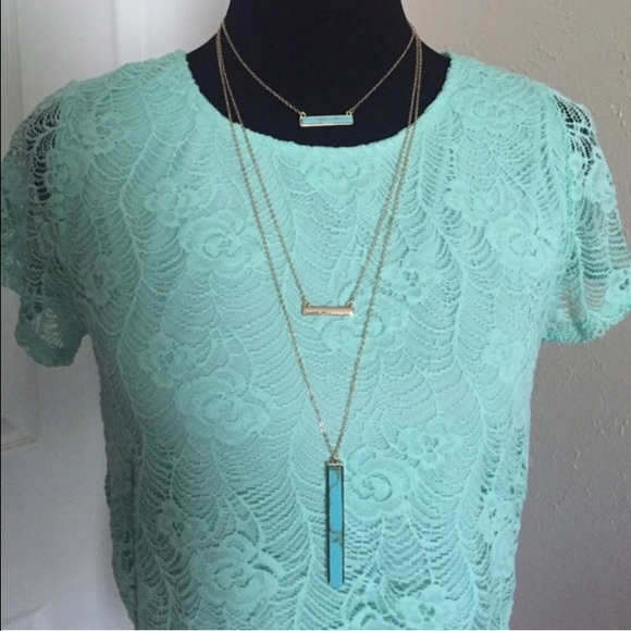 💠Turquoise Vertical Stick Bar Necklace - Picture 3 of 4